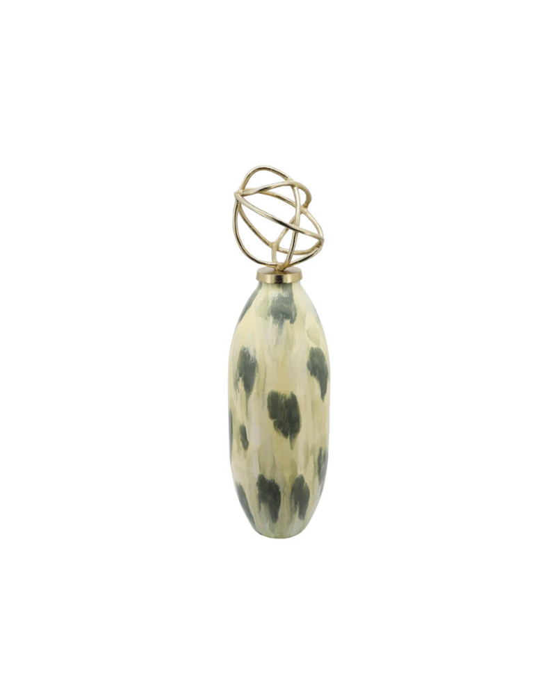 Tall Gold Capped Vase - Green