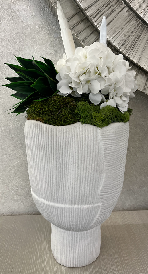 Floral with Selenite Sticks Vase - Cream