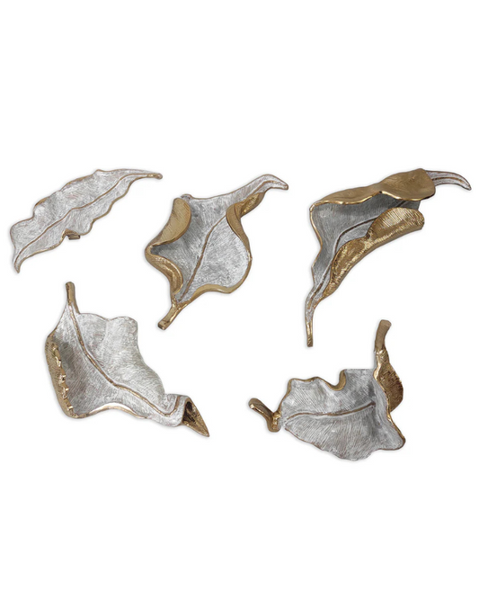 Golden Drift Wall Sculptures – Gold/Silver, Set of 5